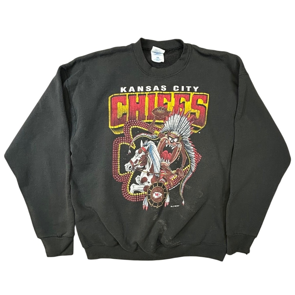 Vintage‎ 1993 Kansas City Chiefs Taz Sweatshirt Artex Black XL NFL Made in USA